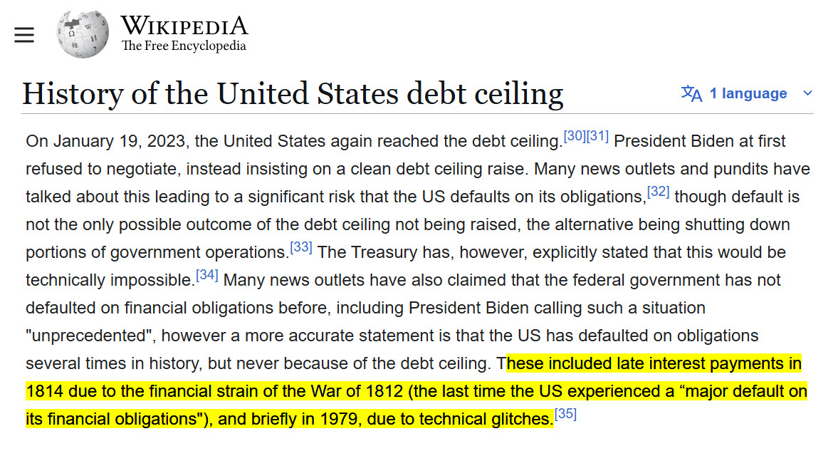 А щодо американських, то їх уряд, ще з 1814 року, не допускав реальних дефолтів