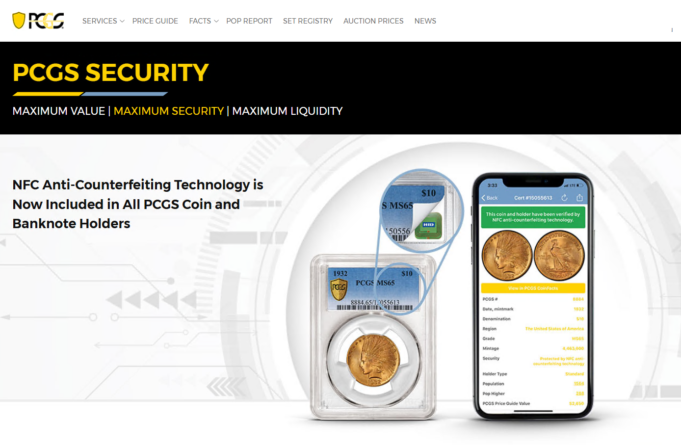 З жовтня 2020 року PCGS інтегрувала в усі свої холдери чіпи безконтактного зв'язку NFC